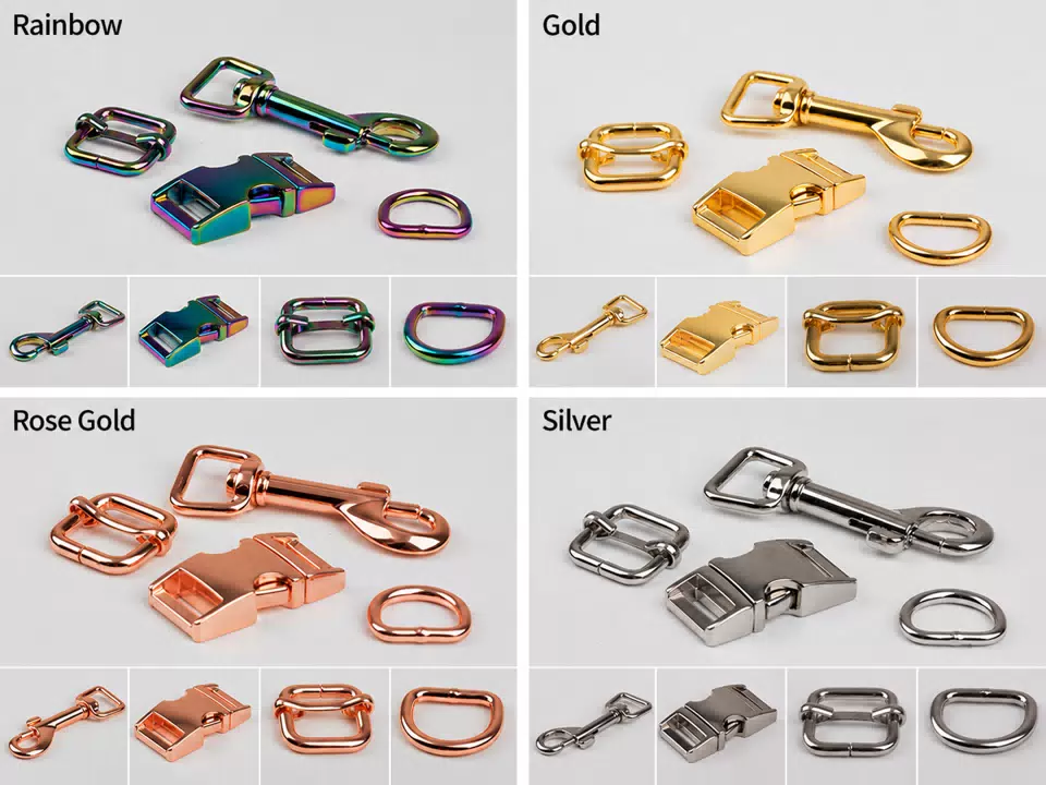 Leash Chain Hardware Side-Release Buckles, Pet Leash Swivel Snap Hooks, Strap Adjusters, D-Rings, Swivel Snap Hooks and Side-Release Buckles