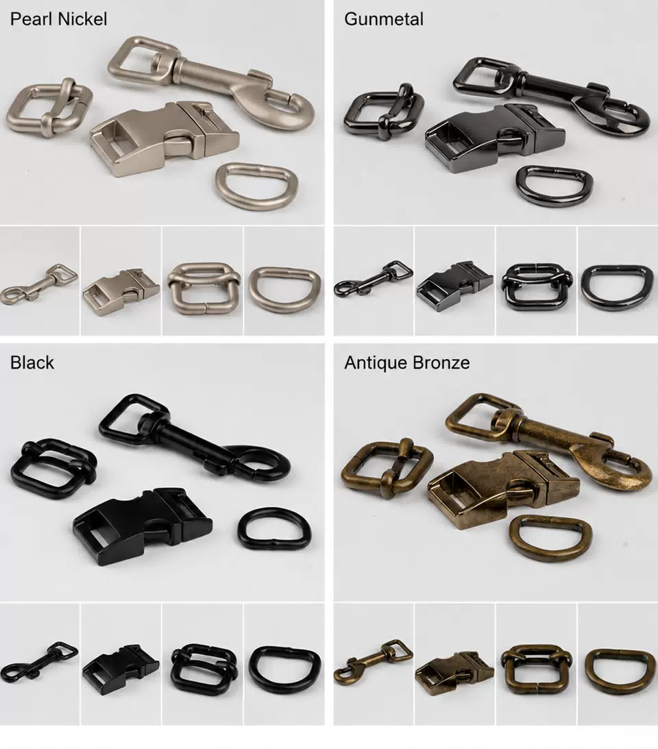 Leash Chain Hardware Side-Release Buckles, Pet Leash Swivel Snap Hooks, Strap Adjusters, D-Rings, Swivel Snap Hooks and Side-Release Buckles