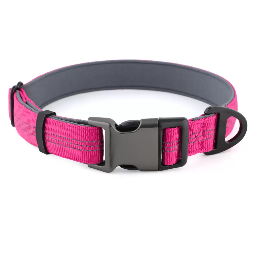 Reflective Neoprene Dog Collar with A Buckle Rose Red / S