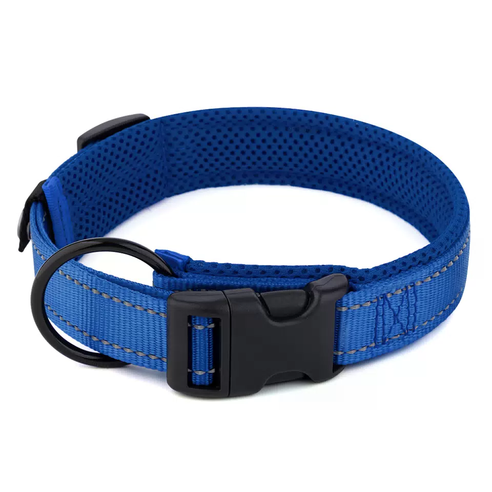 Adjustable Mesh-Lined Dog Collar Deep Blue / XS