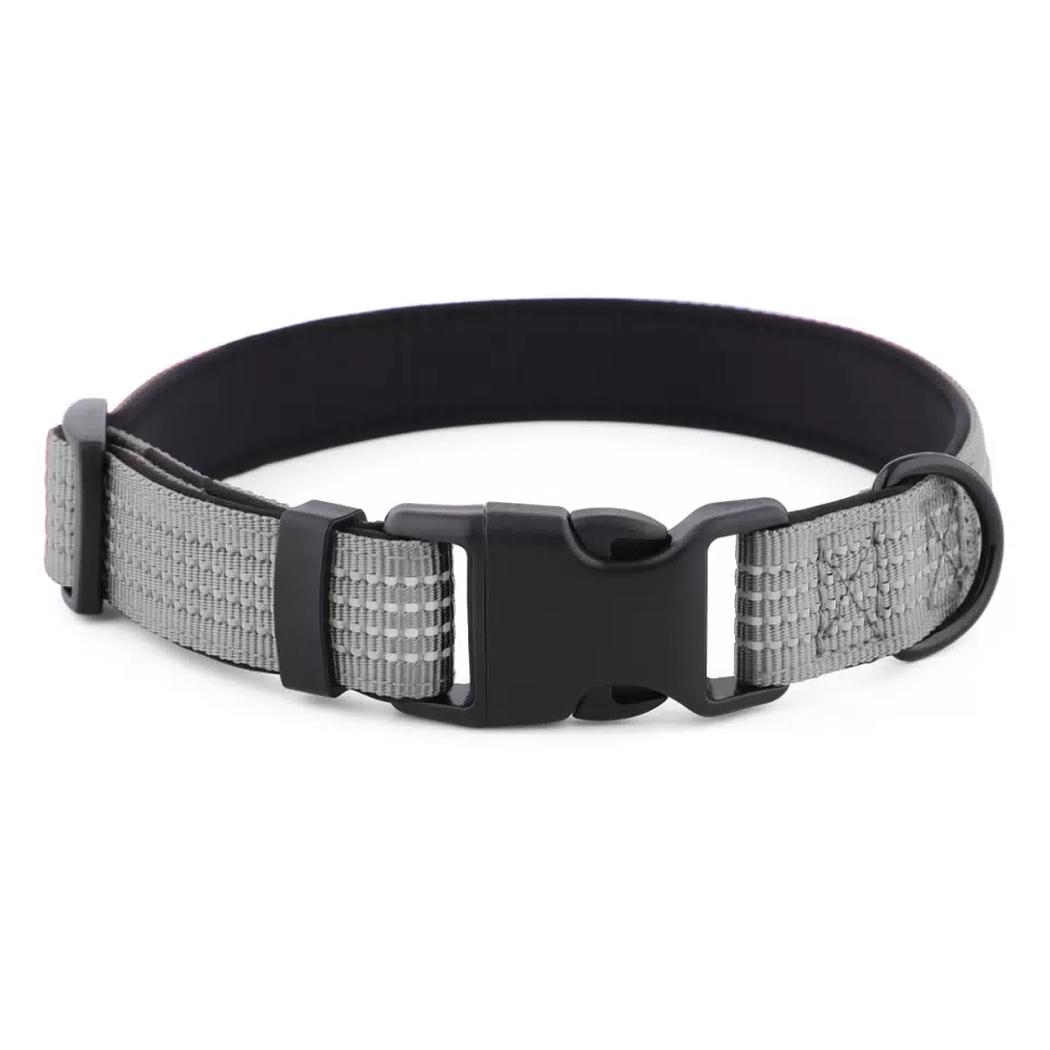 Four-Thread Reflective Dog Collar Gray