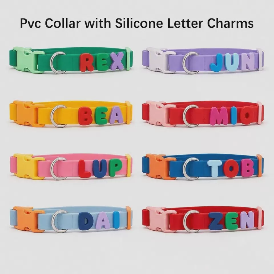 Personalized PVC Dog Collar with Silicone Letter Charms custom / XS