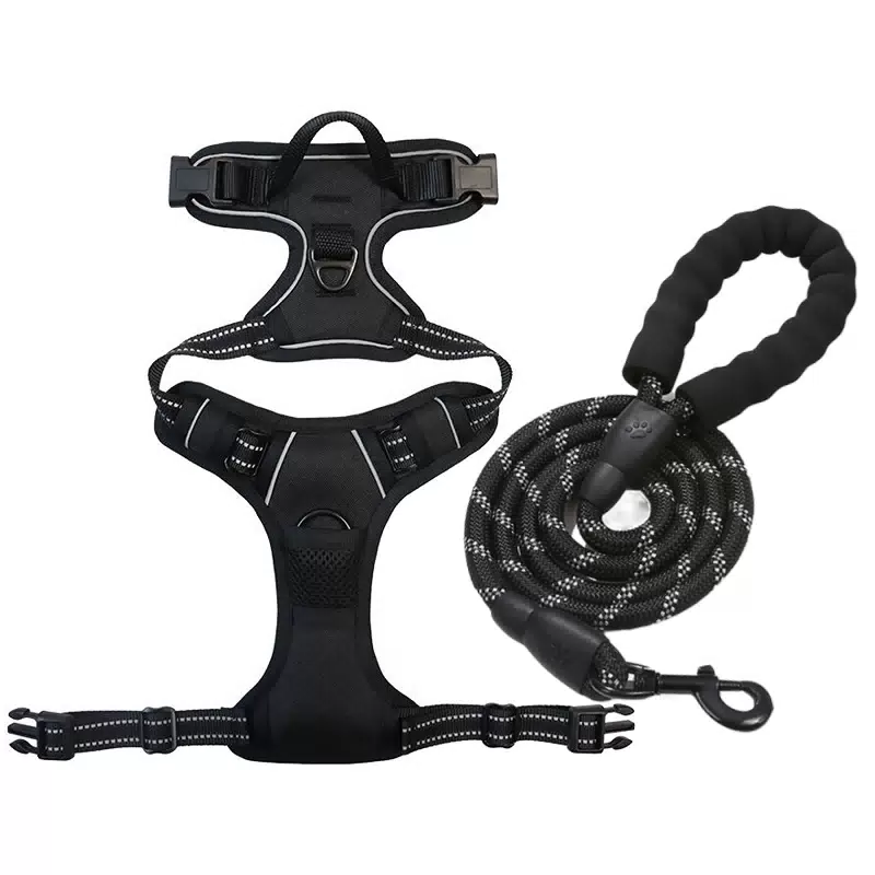 Reflective Oxford Dog Harness No Pull with Leash Adjustable Soft Padded Pet Vest with Easy Control Handle for Medium Sized Dogs Black / S