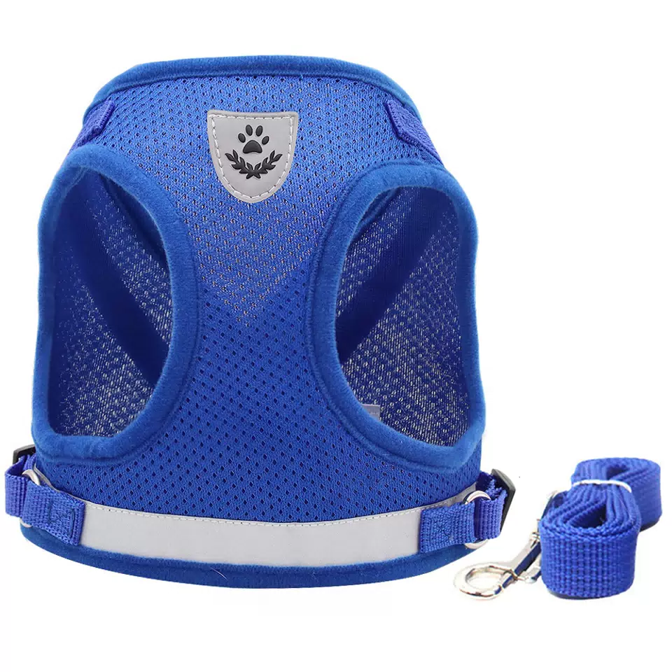 Custom Private Label Reflective No Pull Soft Padded Adjustable Breathable Air Mesh Step-in Pet Dog Vest Harness with Leash Blue / XS