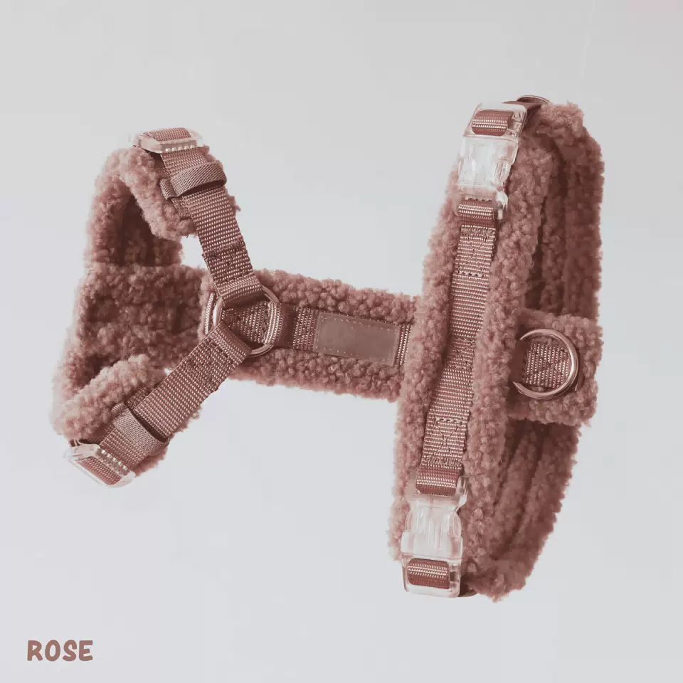 Personalized Sherpa Fleece Dog Harness with Padded Straps Rose / XS