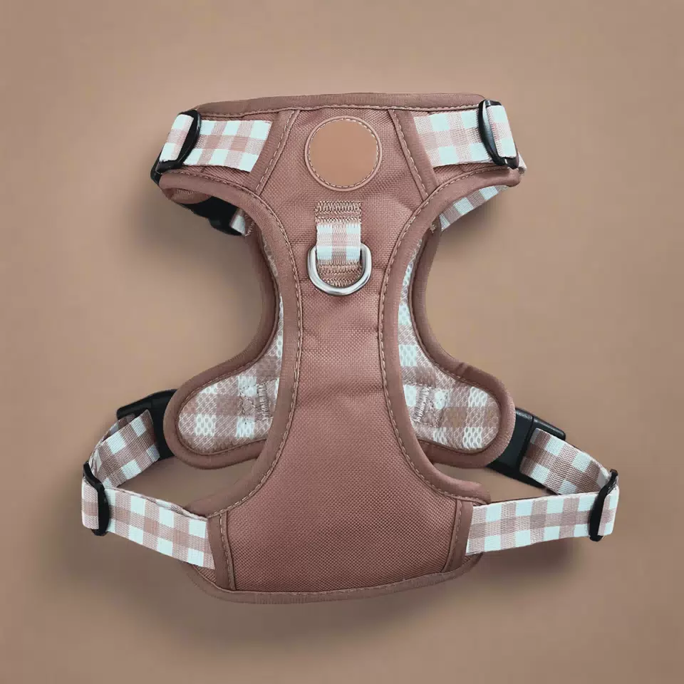 Oxford Dog Harness Set with Matching Collar and Leash Brown / XS