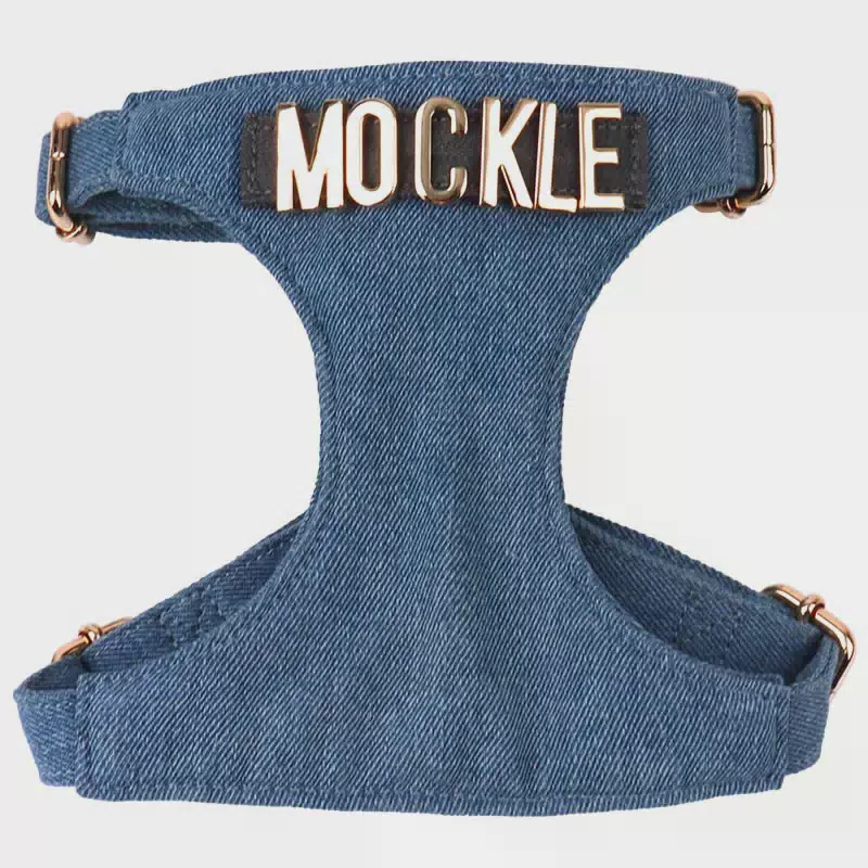 Adjustable Denim Dog Harness with Metal Letter Buckle Blue / XS