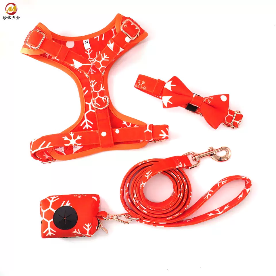 Christmas Velvet Dog Harness and Leash Set