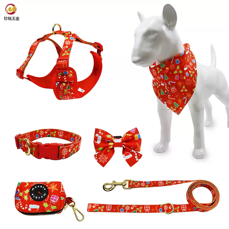 Christmas Print Dog Harness and Leash Set