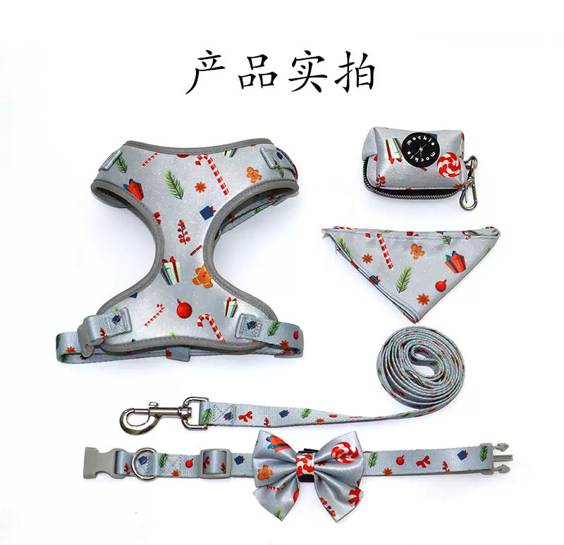 Christmas Print Dog Harness and Leash Set