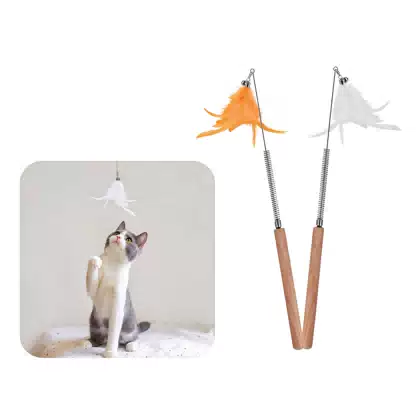 Wooden-Handle Cat Teaser with Feather and Bell