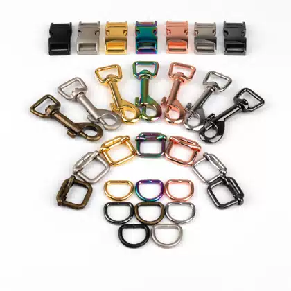 Leash Chain Hardware Side-Release Buckles, Pet Leash Swivel Snap Hooks, Strap Adjusters, D-Rings, Swivel Snap Hooks and Side-Release Buckles