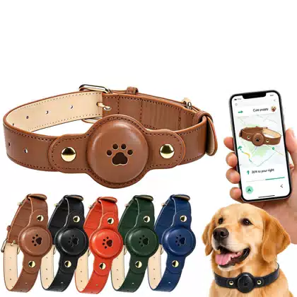 PU Leather Dog Collar with AirTag Holder