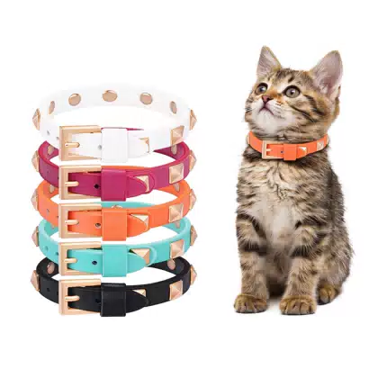 Leather Cat Collar with Gold-Tone Studs