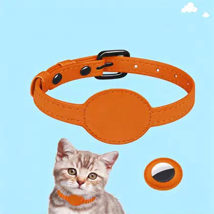 Leather Pet Collar with AirTag Holder