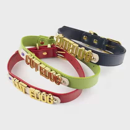 Custom Luxury Anti-Lost PU Leather Dog Name Collar with DIY Letters for Training