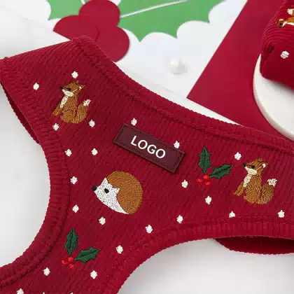 Embroidered Comfortable Sewing Pattern Teddy Fleece Strap Harness with Holder Bow Tie Sherpa Pet Vest Leash Set