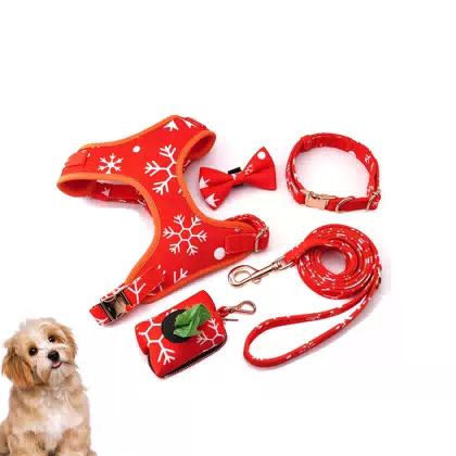 Christmas Velvet Dog Harness and Leash Set