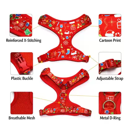 Christmas Print Dog Harness and Leash Set