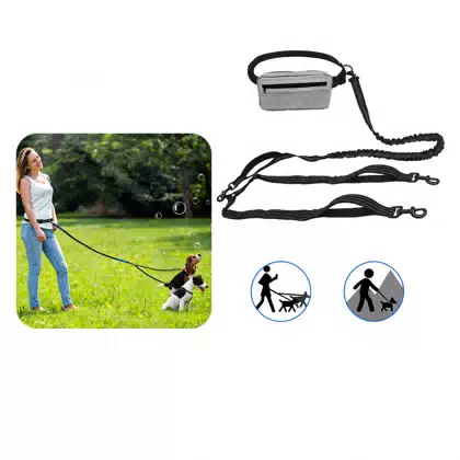Reflective Double Dog Running Leash with Waist Bag
