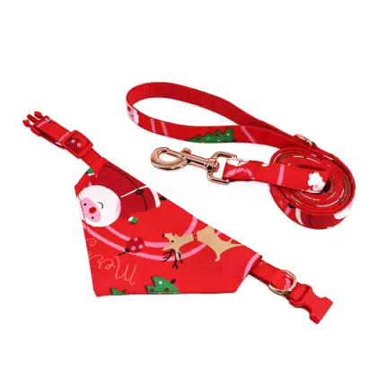Festive Print Pet Collar Bandana and Leash Set